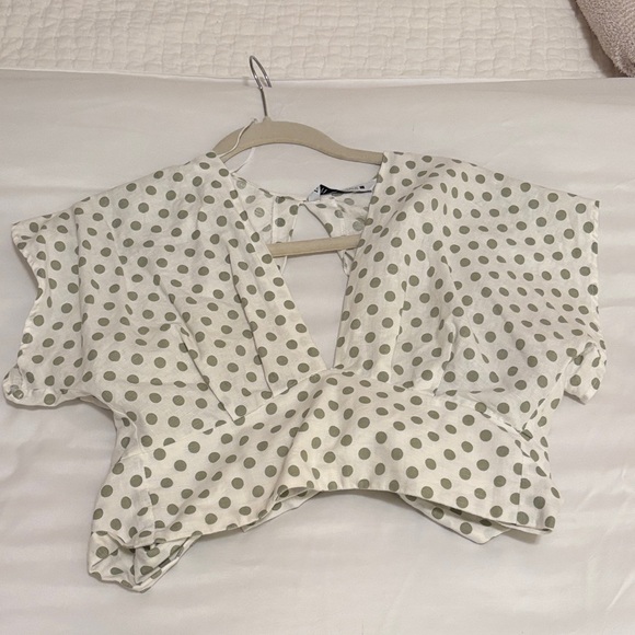 Zara Cream and Green Polka Dot Blouse - Picture 1 of 3